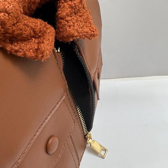 Leather Jacket Shaped Crossbody Bag/ Faux Fur & Leather Coat Purse - Brown NWT - Picture 8 of 9